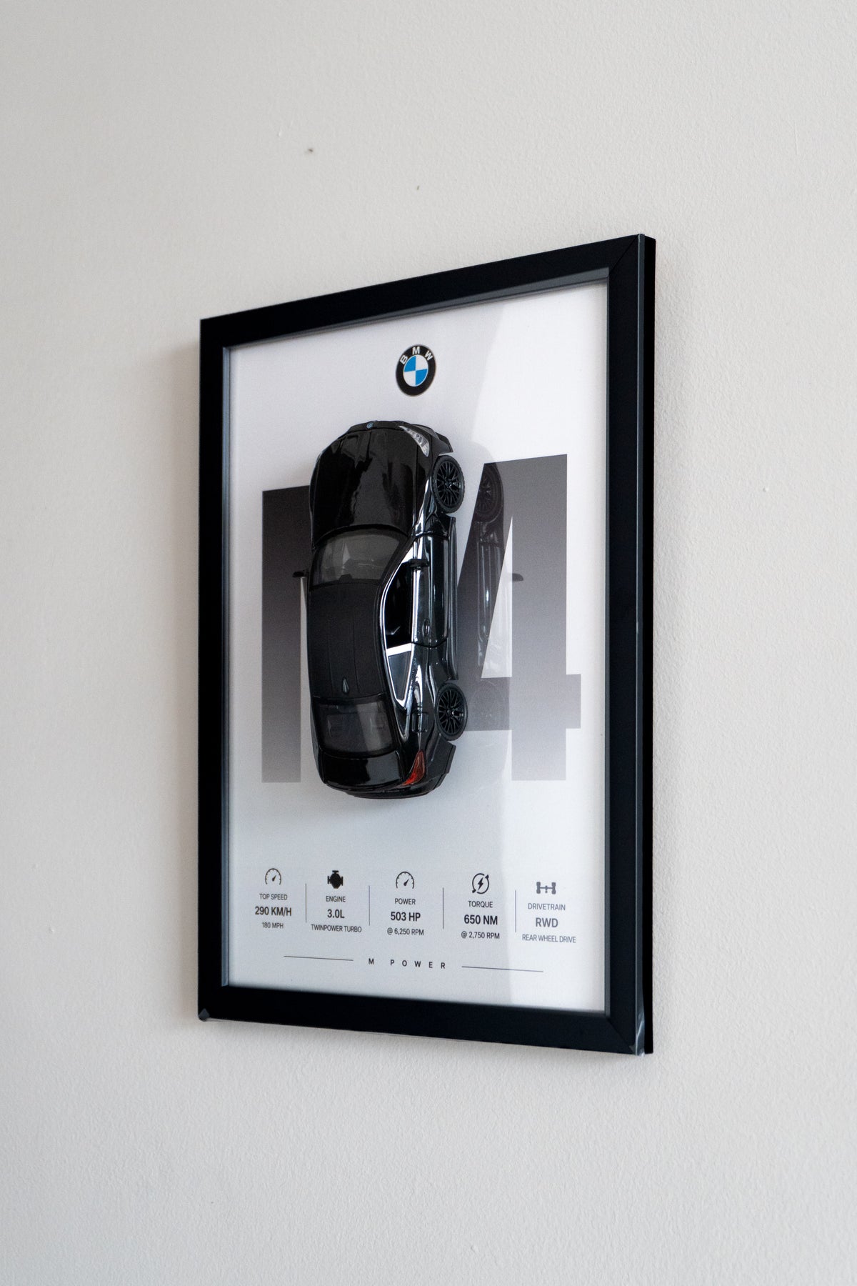 Black BMW M4 | 3D Metal Car Poster | 1:32 Scale