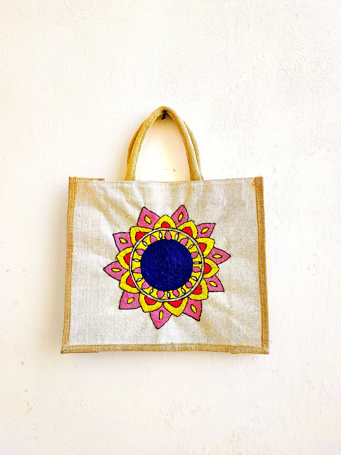 Mandala Art Jute Tote Bag (Hand Embroidered)