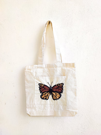 Monarch Butterfly Tote Bag (Hand Embroidered)