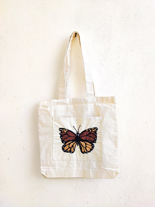 Monarch Butterfly Tote Bag (Hand Embroidered)