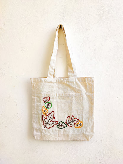 Autumn Leaves Tote Bag (Hand Embroidered)