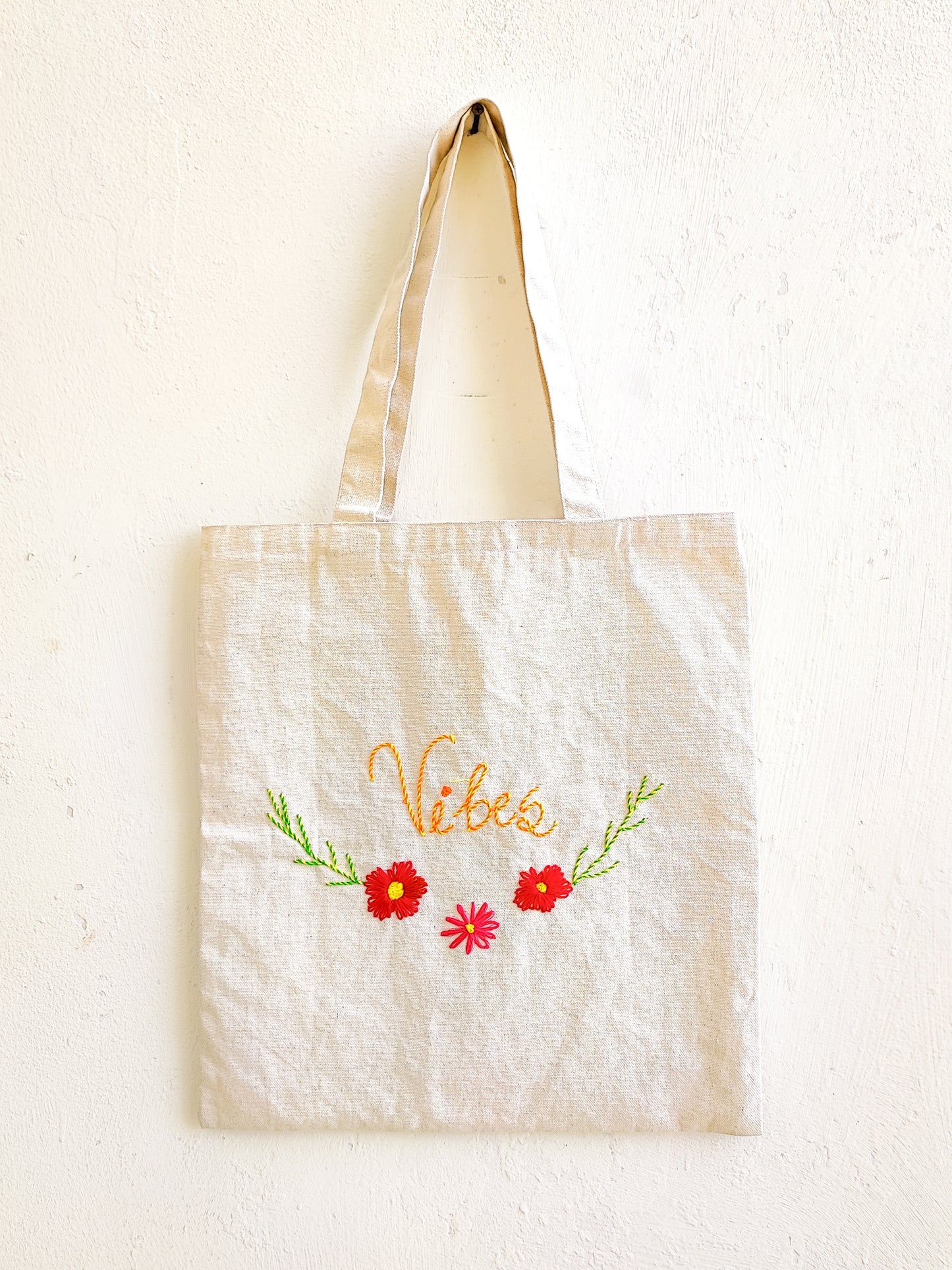 Vibes Tote Bag (Hand Embroidered)