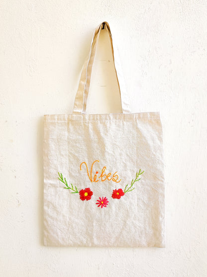 Vibes Tote Bag (Hand Embroidered)