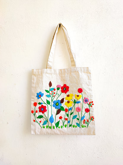 Floral Blossom Tote Bag (Hand Embroidered)