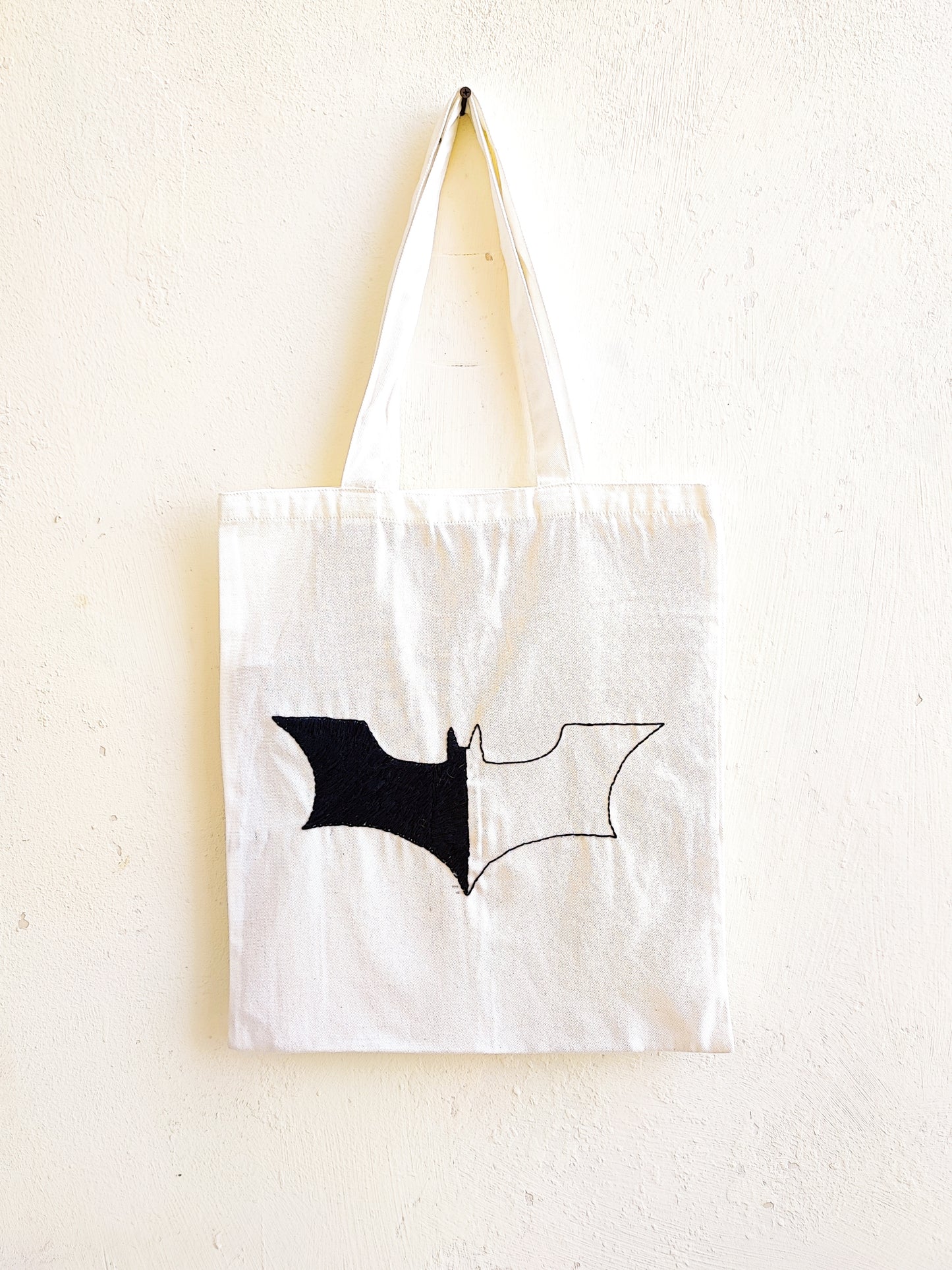 Batman White Tote Bag (Hand Embroidered)