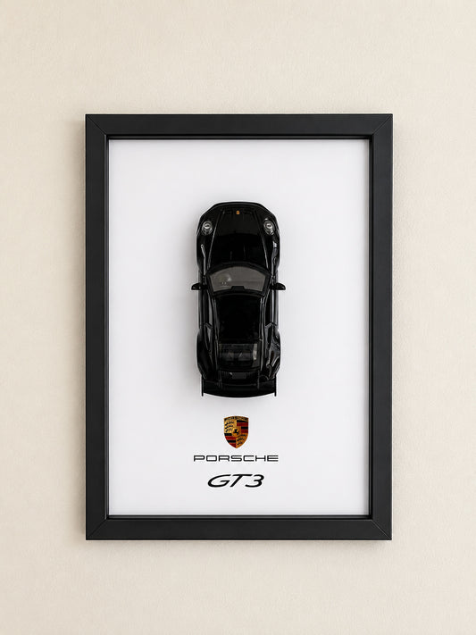 Porsche | 3D Metal Car Poster | A4 Framed Wall Art