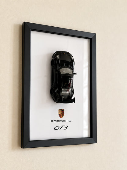 Porsche | 3D Metal Car Poster | A4 Framed Wall Art
