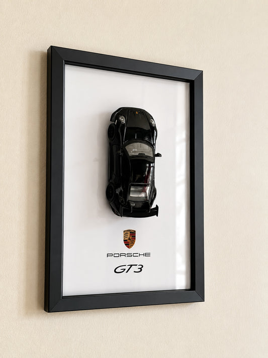 Porsche | 3D Metal Car Poster | A4 Framed Wall Art