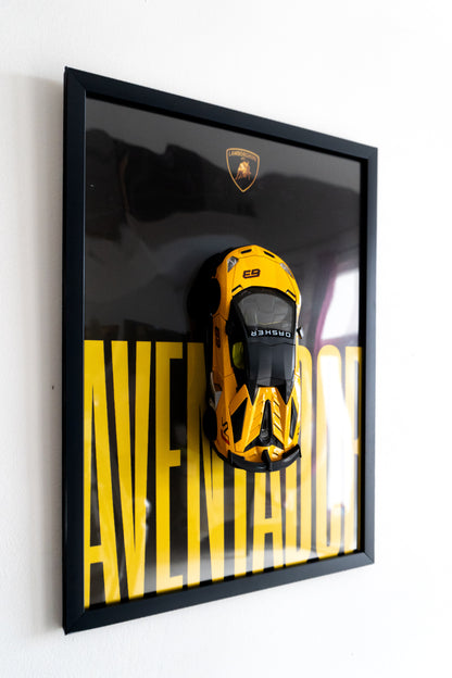 Lamborghini Aventador 3D Car Poster | 1:24 Scale Die-Cast Model | A3 Framed Wall Art | Yellow
