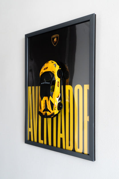 Lamborghini Aventador 3D Car Poster | 1:24 Scale Die-Cast Model | A3 Framed Wall Art | Yellow
