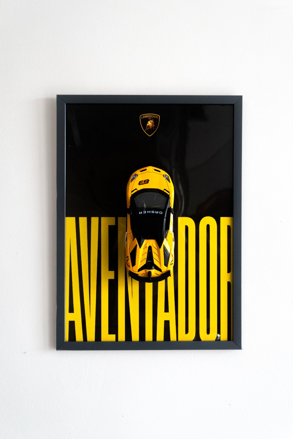 Lamborghini Aventador 3D Car Poster | 1:24 Scale Die-Cast Model | A3 Framed Wall Art | Yellow