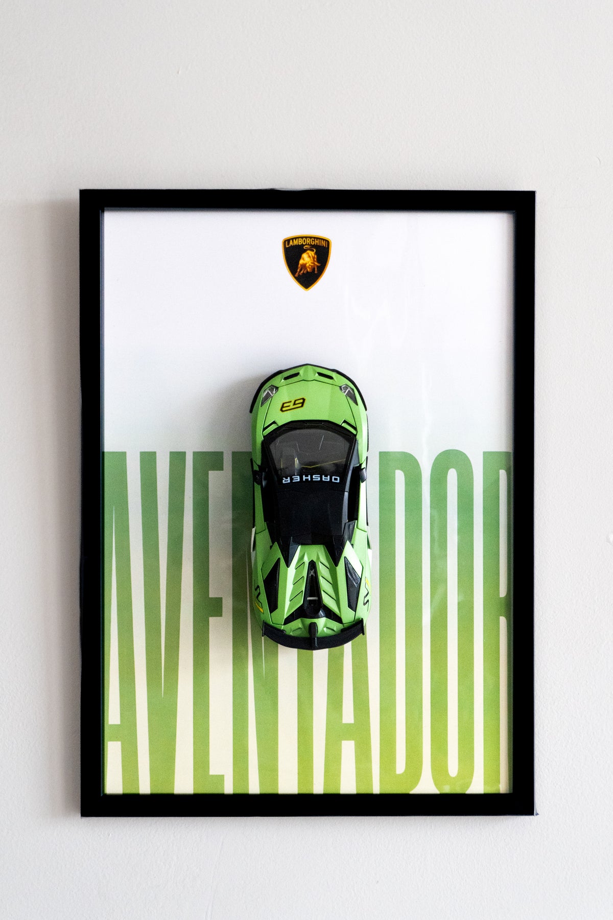 Lamborghini Aventador 3D Car Poster | 1:24 Scale Die-Cast Model | A3 Framed Wall Art | Green