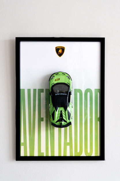 Lamborghini Aventador 3D Car Poster | 1:24 Scale Die-Cast Model | A3 Framed Wall Art | Green