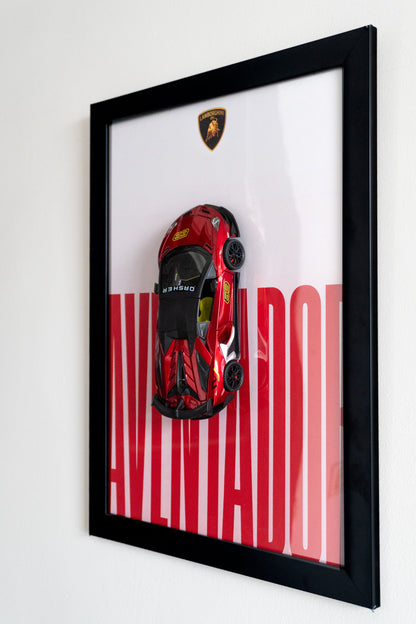 Lamborghini Aventador 3D Car Poster | 1:24 Scale Die-Cast Model | A3 Framed Wall Art | Red