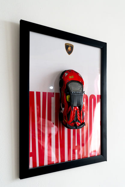 Lamborghini Aventador 3D Car Poster | 1:24 Scale Die-Cast Model | A3 Framed Wall Art | Red