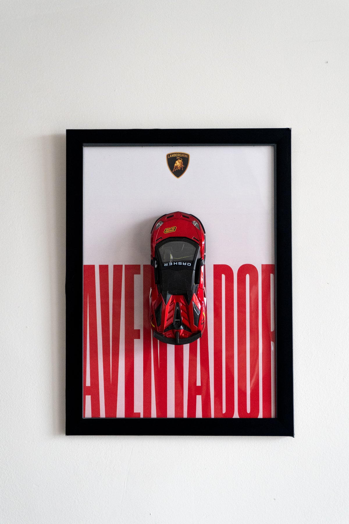 Lamborghini Aventador 3D Car Poster | 1:24 Scale Die-Cast Model | A3 Framed Wall Art | Red