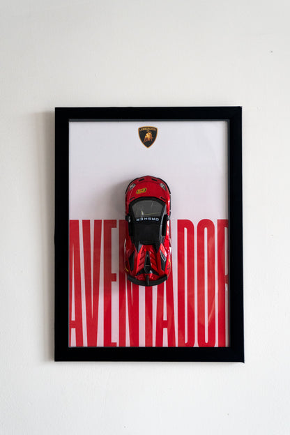 Lamborghini Aventador 3D Car Poster | 1:24 Scale Die-Cast Model | A3 Framed Wall Art | Red