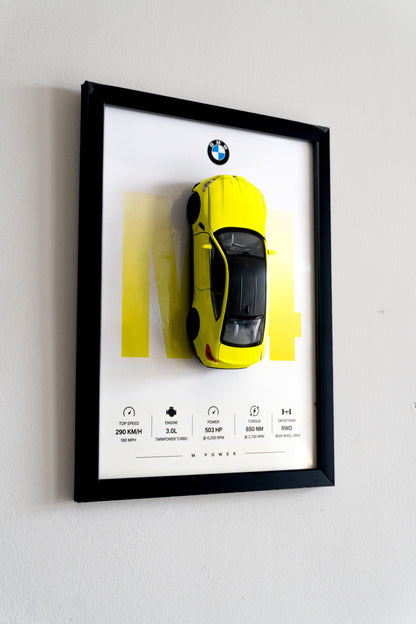 Neon BMW M4 | 3D Metal Car Poster | 1:32 Scale