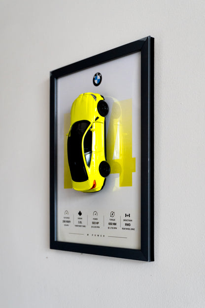 Neon BMW M4 | 3D Metal Car Poster | 1:32 Scale
