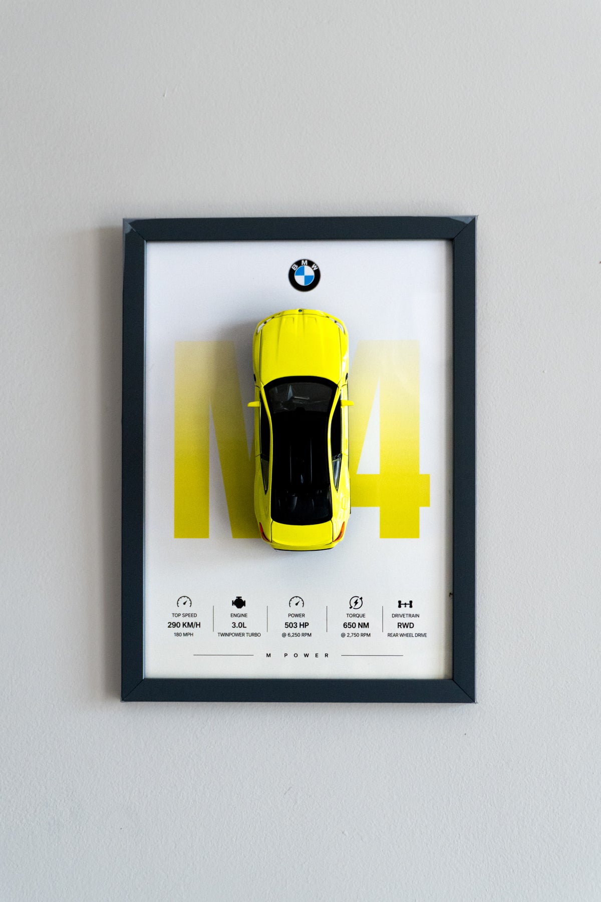 Neon BMW M4 | 3D Metal Car Poster | 1:32 Scale