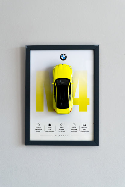 Neon BMW M4 | 3D Metal Car Poster | 1:32 Scale