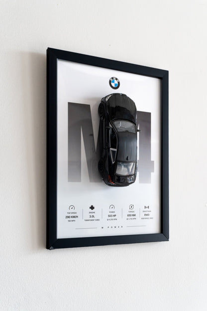 Black BMW M4 | 3D Metal Car Poster | 1:32 Scale