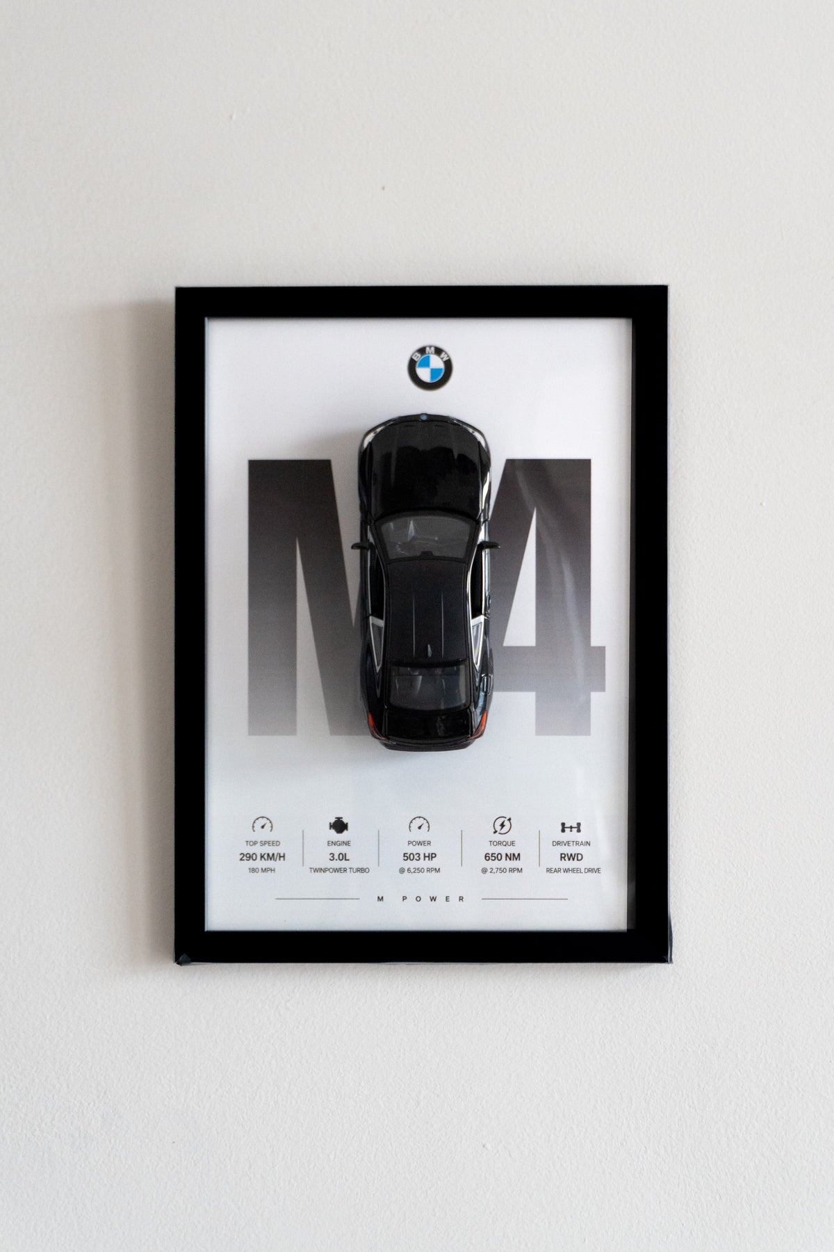 Black BMW M4 | 3D Metal Car Poster | 1:32 Scale