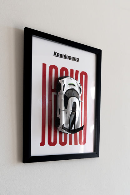 Koenigsegg | White 3D Metal Car Poster | 1:32 Scale