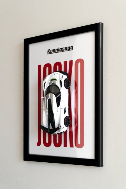 Koenigsegg | White 3D Metal Car Poster | 1:32 Scale