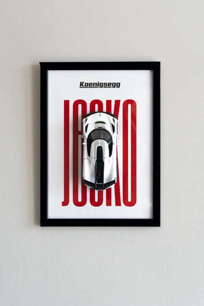 Koenigsegg | White 3D Metal Car Poster | 1:32 Scale