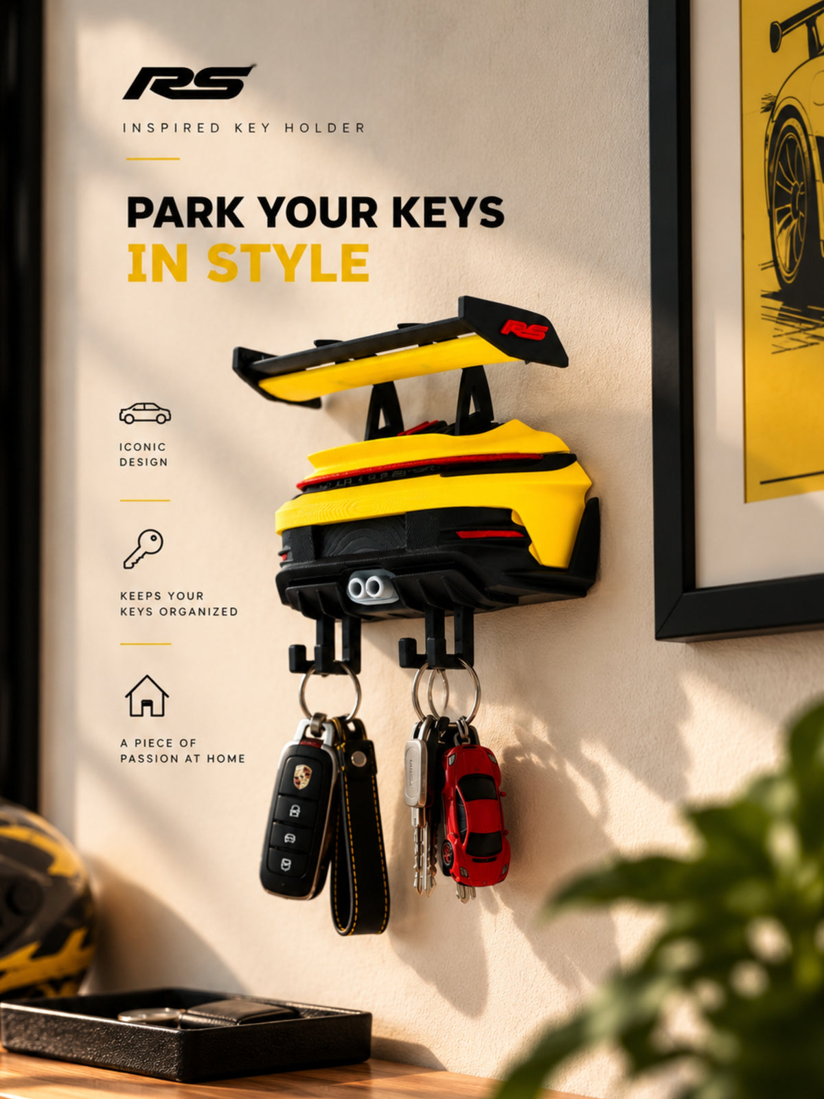 Porsche 911 GT3 RS 3D Car Key Holder | Supercar Wall Decor